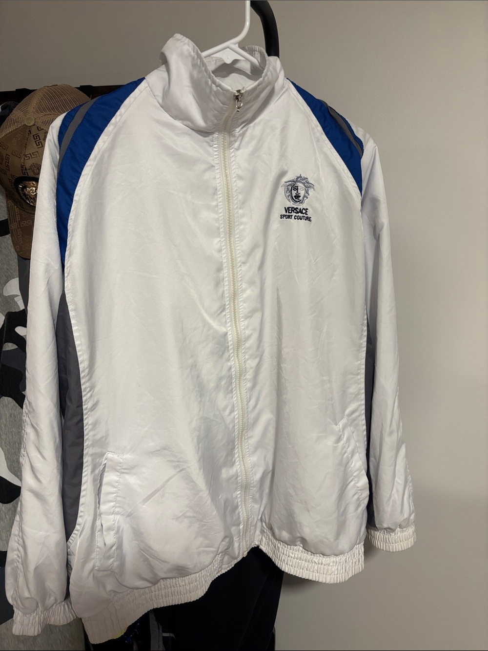 Versace White Track Jacket with Blue & Gray